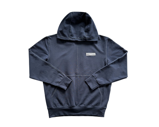 BLUZA Z KAPTUREM UNISEX - GRANATOWA Z BIAŁYM PRZESZYCIEM