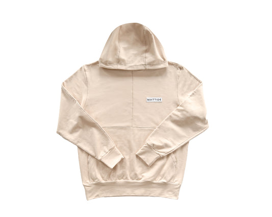 BLUZA Z KAPTUREM UNISEX – BEŻOWA Z CZARNYM PRZESZYCIEM
