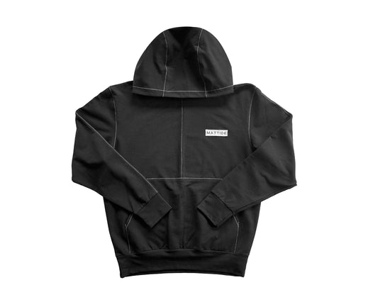 BLUZA Z KAPTUREM UNISEX - CZARNA Z BIAŁYM PRZESZYCIEM